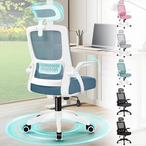 Sedia da ufficio con supporto lombare - Sedia da lavoro confortevole - Ideale per il lavoro da casa - Poggiatesta regolabile - Capacità di carico: 180 kg - Colore: blu