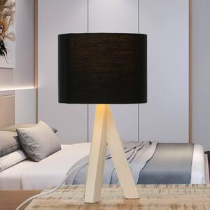 Lampada da comodino Scandinavo GING legno nero tessuto Ø17cm rotonda abbagliante lampada da tavolo camera da letto