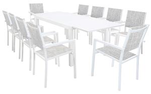 DEXTER - set tavolo in alluminio cm 160/240 x 90 x 75 h con 10 poltrone Venus