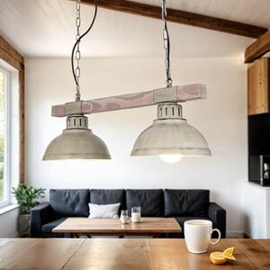 Lampada a sospensione vintage "Hakon" in metallo legno shabby bianco E27 a 2 luci lampada a sospensione soggiorno tavolo da pranzo