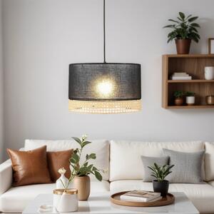Lampada a sospensione in tessuto rattan Ø 38,5 cm nero marrone E27 moderna lampada a sospensione soggiorno sala da pranzo camera da letto