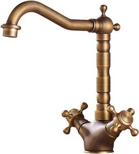 Gru miscelatore da cucina - Rubinetto acqua a due bottoni - Caldo e freddo - Antico stile - 24 cm - Oro