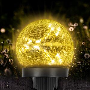 LQWELL Lampada da terra a energia solare per giardino, lampada da giardino a energia solare per esterni, lampada a energia solare con vetro crackle a forma di sfera, bianco caldo 3000K, IP65 impermeabile per prato, balcone