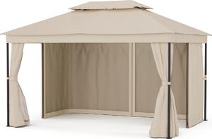Blumfeldt Mondo Dual - Gazebo, 3x4, Doppio Tetto & Zanzariere, Telaio in Metallo Antiruggine, Tende per Privacy, Resistente Gazebo da Esterno, Facile da Montare, Beige
