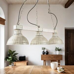 Lampada a sospensione vintage "Hakon" in metallo legno shabby bianco E27 a 3 luci soggiorno sala da pranzo