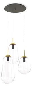 Lampada a sospensione in metallo e vetro E27 H: max. 130 cm in ottone nero Lampada a sospensione moderna a 3 luci rotonde
