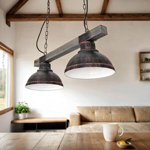 Lampada a sospensione vintage "Hakon" metallo rame antico legno E27 2 luci lampada a sospensione soggiorno tavolo da pranzo