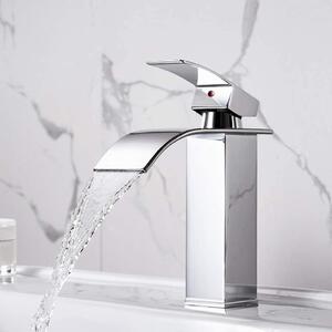 Rubinetto per lavabo a cascata - Miscelatore monocomando - Acqua calda e fredda - Acciaio inox cromato - Installazione G3/8 - 33-38 mm