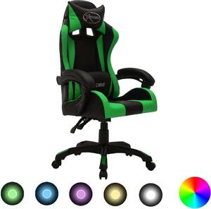 Sedia da gioco con luci LED RGB in ecopelle verde e nera