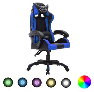 Sedia da gioco con luci LED RGB in ecopelle blu e nera