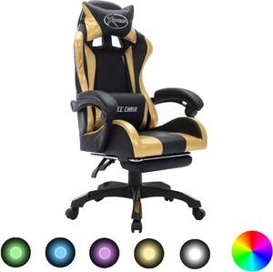 Sedia da gioco con luci LED RGB in ecopelle oro e nera
