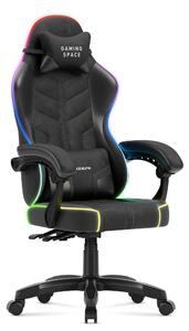 Sedia da gioco Huzaro Force 2.7 Carbon Black RGB - sedia girevole ergonomica in velluto con schienale regolabile, cuscino lombare, poggiatesta e illuminazione RGB