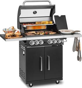 Klarstein Barbecue a Gas 6 Fuochi, Griglia per Barbecue a Gas, Barbecue Gas Grill Integrato 20.7 kW, Piano Cottura con Griglie per Barbecue da Balcone a Gas Propano, Griglia in Acciaio Inox 6 Fuochi