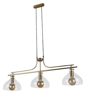 Lampada a sospensione in metallo con vetro E27 H: max. 120 cm in ottone a 3 luci dal design vintage allungato