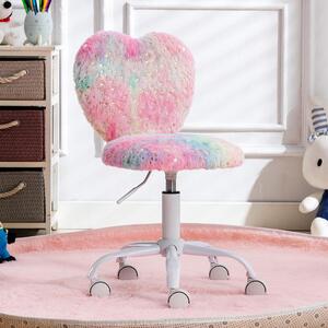 Sedia da scrivania per bambini - Sedia per lo studio - Comfortevole per studiare - Rivestimento morbido effetto pelliccia - 48 x 48 x 80 cm - Rosa