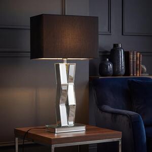 Lampada da tavolo con vetro a specchio e tessuto, alta 60 cm, nera, moderna, lampada da comodino