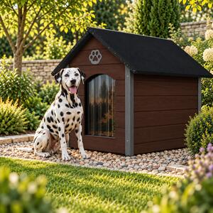 Cuccia per cani QLS, dimensioni XL (104x74 cm), isolata, in legno, per uso esterno, colore marrone-antracite, modello 9069