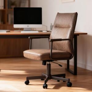 Duhome Sedia da scrivania Sedia ergonomica girevole da ufficio regolabile in altezza con braccioli Sedia girevole con rotelle per ufficio studio, marrone