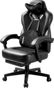 Sedia da gioco con poggiapiedi - Sedia da ufficio ergonomica - Seduta confortevole - Materiale traspirante e ecopelle - Portata massima: 160 kg - Colore: nero