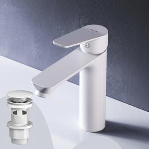 AM.PM Rubinetto da bagno con scarico a scomparsa per lavabo Rubinetto da bagno bianco Rubinetto da lavabo con scarico a scomparsa da 1 1/4 di pollice Valvola in ottone Scarico