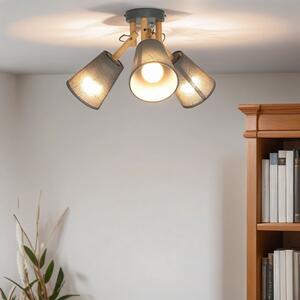 Lampada da soffitto moderna scandinava "Vaio" legno tessuto grigio E27 3 luci soggiorno camera da letto