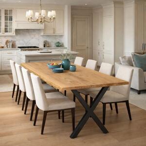 Tavolo in rovere massiccio 180x85 cm con bordo dritto - tavolo da pranzo con piano da 4 cm e struttura in metallo a X - tavolo da pranzo moderno, oliato naturale