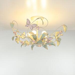 Plafoniera floreale "Summer" bianco rosa metallo 5 luci soffitto soggiorno camera da letto corridoio
