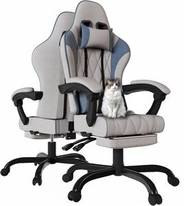 Sedia da gaming con poggiapiedi - Sedia ergonomica da ufficio - Seduta confortevole - Tessuto tecnico traspirante - Portata massima: 150 kg - Grigio chiaro
