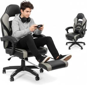 Sedia ergonomica - Sedia da ufficio - Seduta confortevole - Con poggiapiedi - Taglia XL - Grigia