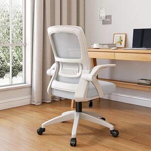 Sedia da ufficio ergonomica - Sedia da lavoro confortevole - Ideale per il lavoro da casa - Braccioli pieghevoli - Taglia media - Bianco