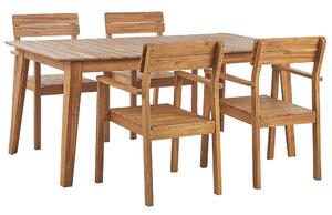 Set da pranzo da giardino Tavolo in legno di acacia chiaro 180 x 90 cm 4 sedie da esterno con braccioli stile rustico Beliani