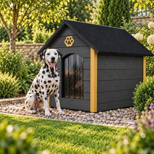 Cuccia per cani QLS, dimensioni XL (104x74 cm), isolata, in legno, per uso esterno, colore grigio-miele, modello 9073