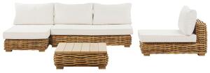 Set di conversazione da giardino cuscini bianchi in rattan marrone divano da esterno con tavolino destro Beliani