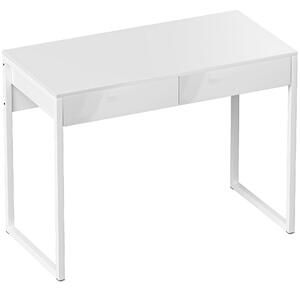 Scrivania Moderna 100x50x75 cm con 2 Cassetti e Gambe in Acciaio Bianco Lucido