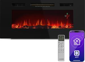 Klarstein Galeras Smart - Camino Elettrico da Parete, 1800W, Fiamma LED Realistica, Controllo con App & Telecomando, Colori & Luminosità Regolabili, Protezione dal Surriscaldamento
