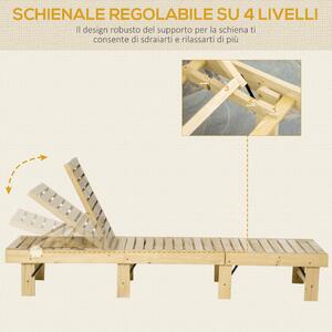 Outsunny Set di 2 Lettini Prendisole da Giardino in Legno Naturale Pieghevoli con Schienale Regolabile, 195x59x30cm