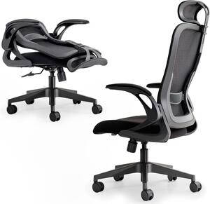 Sedia da ufficio pieghevole - Sedia da lavoro compatta - Comfort per il lavoro da casa - Schienale in rete - Taglia unica - Nero notte