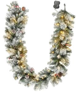 Ghirlanda Natalizia Decorativa da Interno 25x180cm con 50 LED Pigne e Bacche Verde e Bianco
