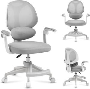 Sedia da scrivania per bambini - Sedia girevole in pelle - Seduta confortevole - Supporto lombare regolabile - 53 x 64 x 87 cm - Grigia