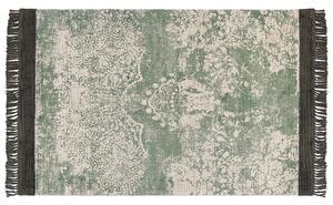 Tappeto vintage in viscosa con frange 140 x 200 cm verde e beige stile classico e retrò camera da letto soggiorno Beliani