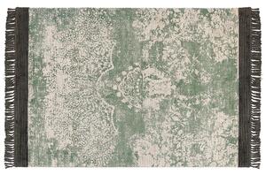 Tappeto vintage in viscosa con frange 160 x 230 cm verde e beige stile classico e retrò camera da letto soggiorno Beliani