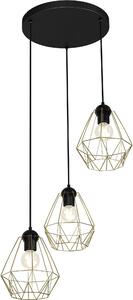 Lampada a sospensione a 3 luci con paralume in filo metallico nero oro regolabile in altezza E27 lampada a sospensione in metallo sala da pranzo soggiorno