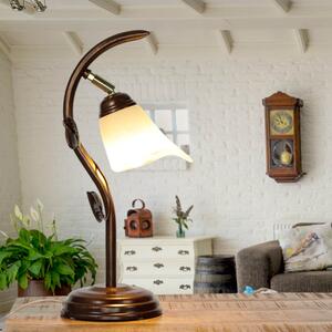 Lampada da tavolo 40 cm E14 marrone in vetro metallo floreale