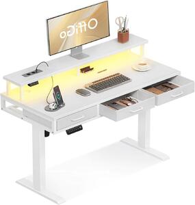 Scrivania elettrica - Scrivania regolabile in altezza - Postazione di lavoro confortevole - Con cassetti e supporto per monitor - Larghezza 120 cm - Bianco