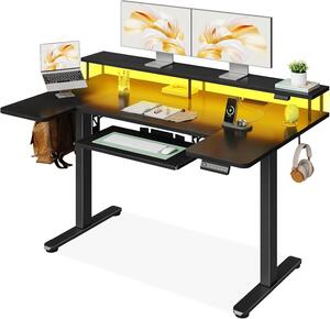 Scrivania regolabile – Tavolo regolabile in altezza – Postazione di lavoro ergonomica – Supporto monitor integrato – Larghezza 140 cm – Colore nero