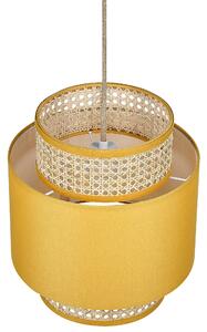 Lampada a sospensione rattan naturale giallo paralume in tessuto boho illuminazione lampadario Beliani