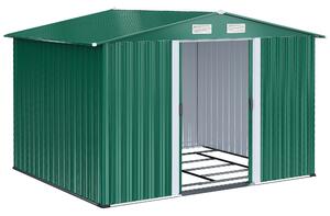Outsunny Capanno da Giardino Con 2 prese d'aria e Porte Scorrevoli, Casetta porta attrezzi in Acciaio, 258x206x178cm, Verde | Aosom Italy