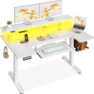 Scrivania regolabile in altezza - Elettrica - Design ergonomico - Con supporto per monitor - 140 cm - Bianco