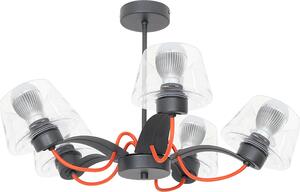 Plafoniera industriale "Edit" nero rosso vetro metallo 5 luci soffitto soggiorno corridoio