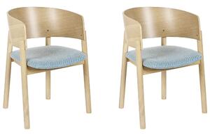 Set di 2 sedie da pranzo in legno chiaro e compensato blu tessuto in poliestere gambe in legno di caucciù stile retrò tradizionale Beliani